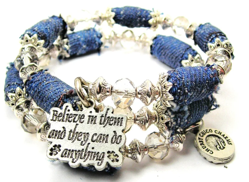 Believe In Them And They Can Do Anything Blue Jean Beaded Wrap Bracelet