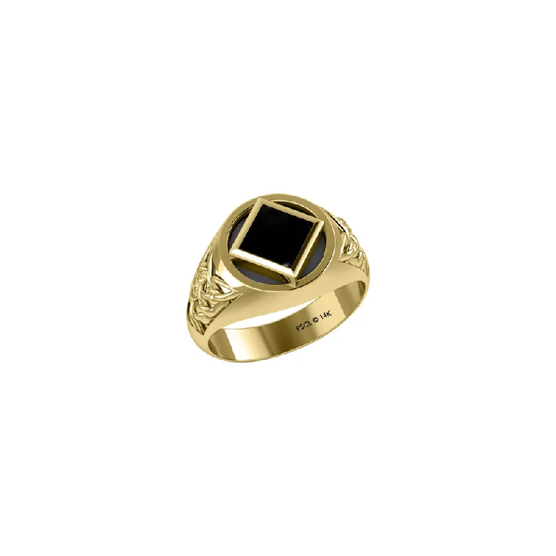 NA Recovery Symbol Solid Yellow Gold Ring with Stone Inlay GRI1287