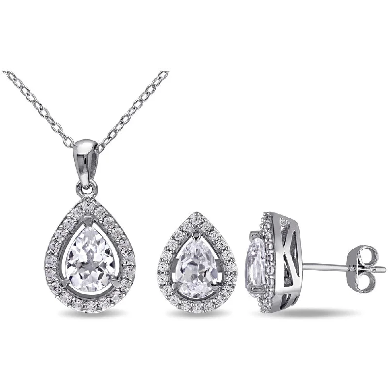 Miadora Sterling Silver Created White Sapphire Set of Necklace and Earrings