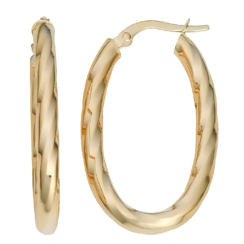 Fremada Italian 14k Yellow Gold High Polish Twist Oval Hoop Earrings