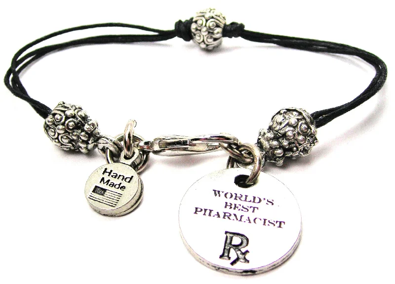 World's Best Pharmacist Beaded Black Cord Bracelet