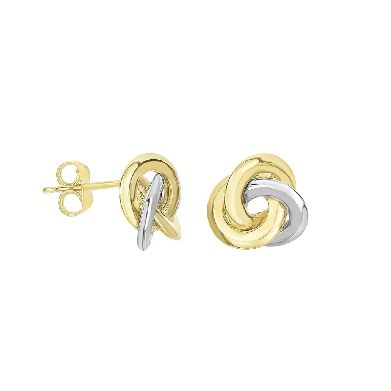 Curata 14k Two-tone Gold 12mm 3 Row Love Knot Post Earrings