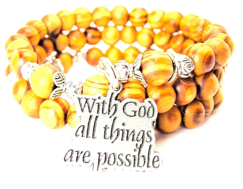 With God All Things Are Possible Natural Wood Wrap Bracelet