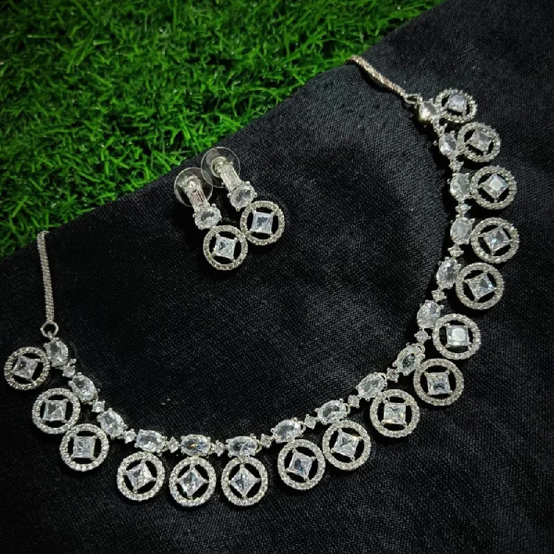 Manisha Jewellery Silver Plated AD Necklace Set