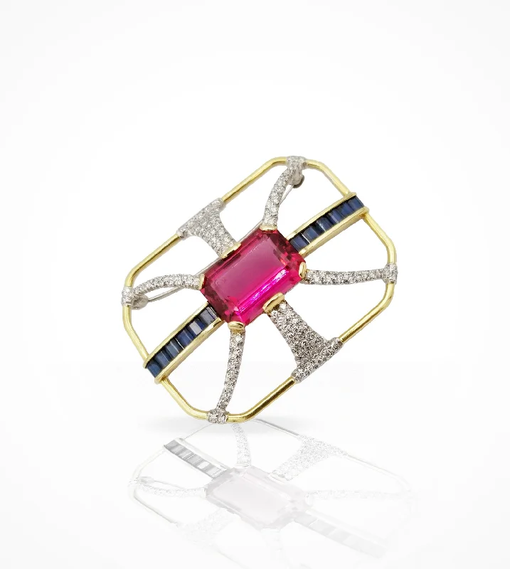 DC-002896 18kt yellow gold Tourmaline, sapphire and diamond Brooch.