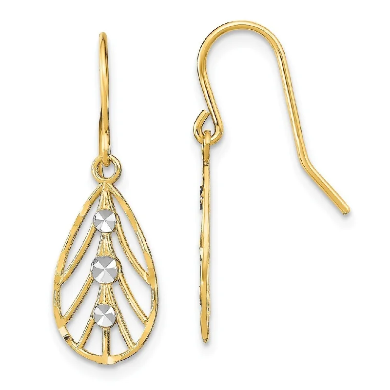 Curata 14k Gold 27x8mm Teardrop With Lines Wire Earrings