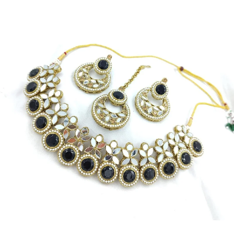 Akruti Collection Gold Plated Pota Stone And Mirror Necklace Set