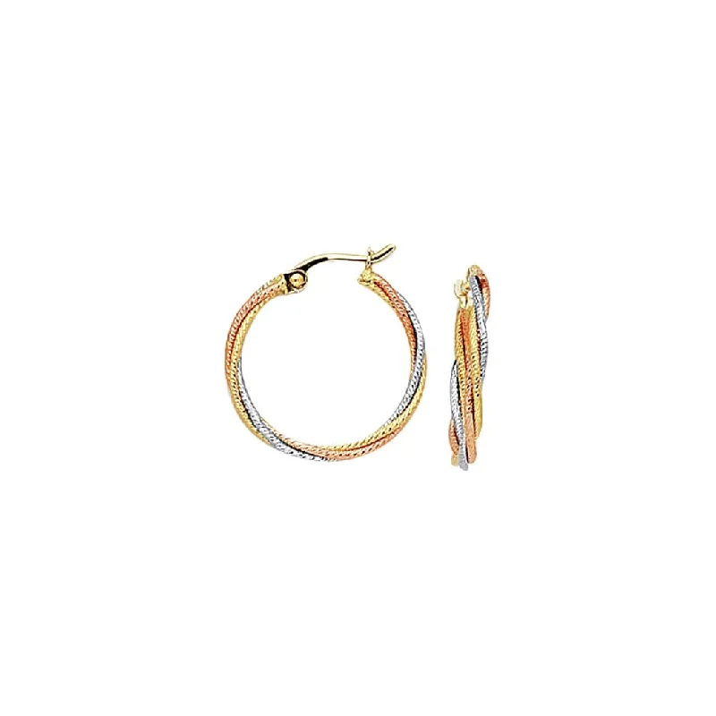 Curata 10k Yellow Rose White Gold Twisted Braided Hoop Earrings With Hinged Clasp