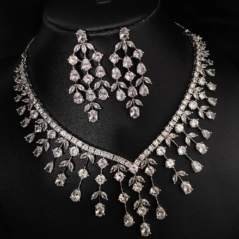 Aamrapali Silver Plated AD Necklace Set