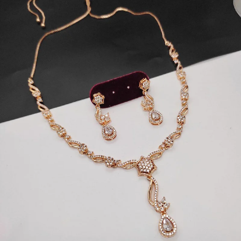 Aamrapali Rose Gold  Plated AD Necklace Set