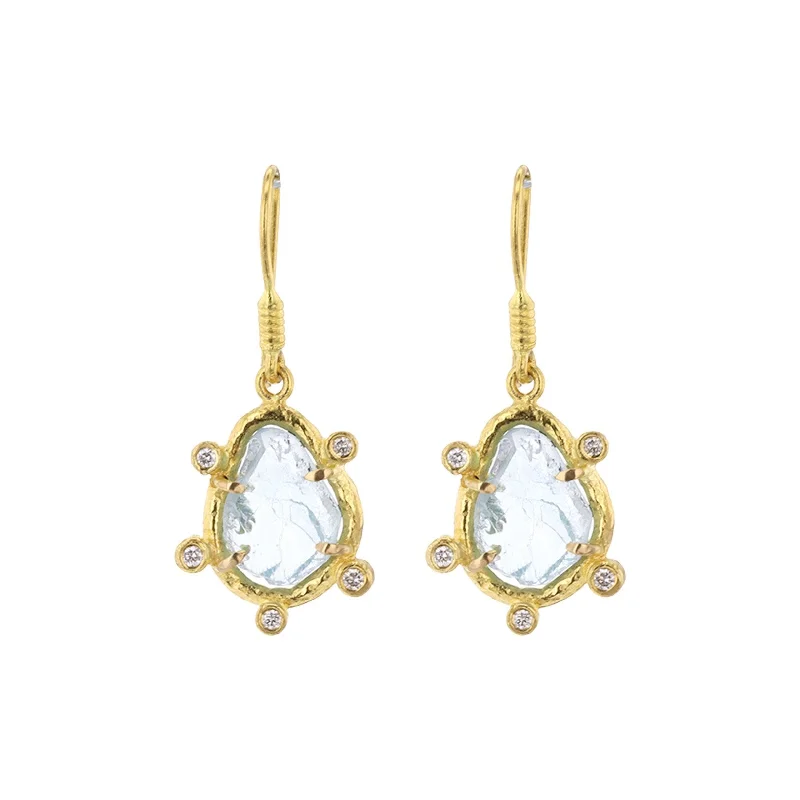 Aquamarine & Diamond Drop Earrings