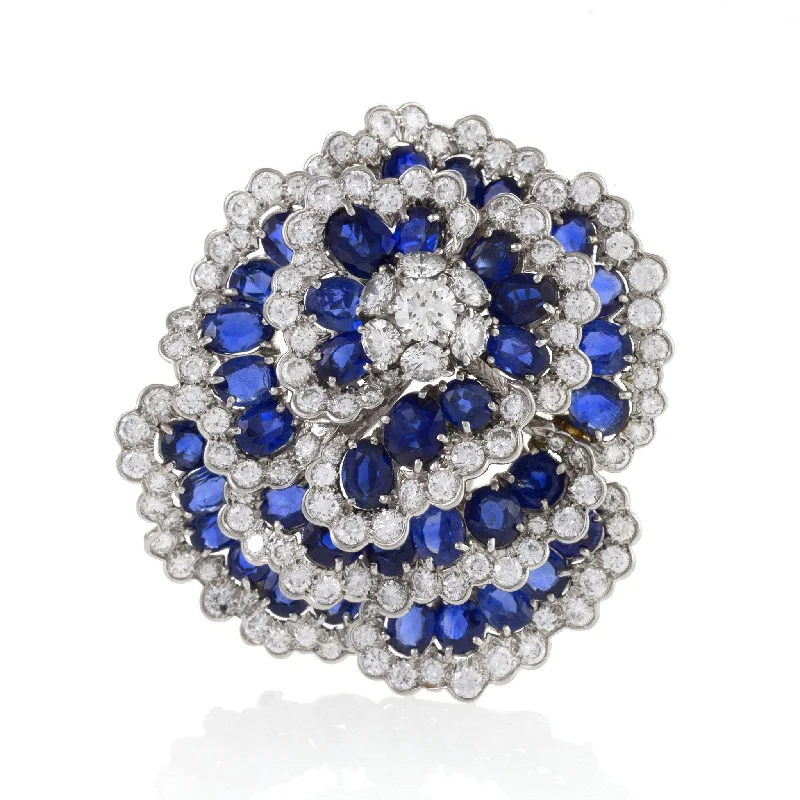 Van Cleef & Arpels Sapphire and Diamond “Camellia” Brooch