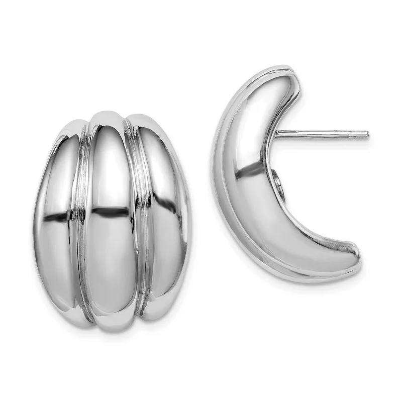 Curata 925 Sterling Silver Rhodium 37x19mm Domed Half Hoop Post Earrings