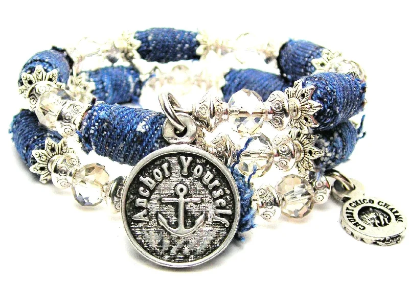 Anchor Yourself Blue Jean Beaded Wrap Bracelet