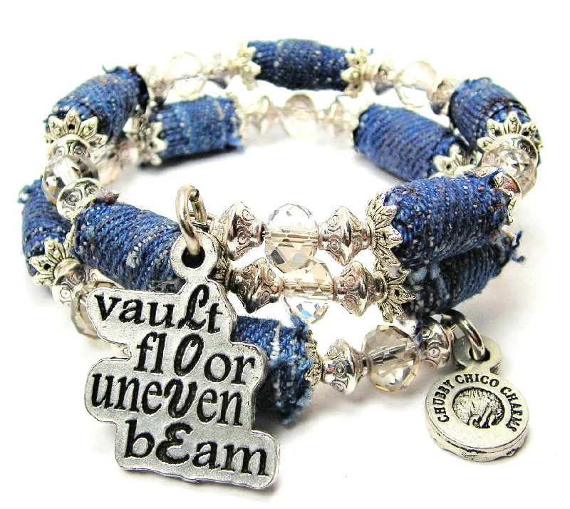 Vault Floor Uneven Beam Blue Jean Beaded Wrap Bracelet