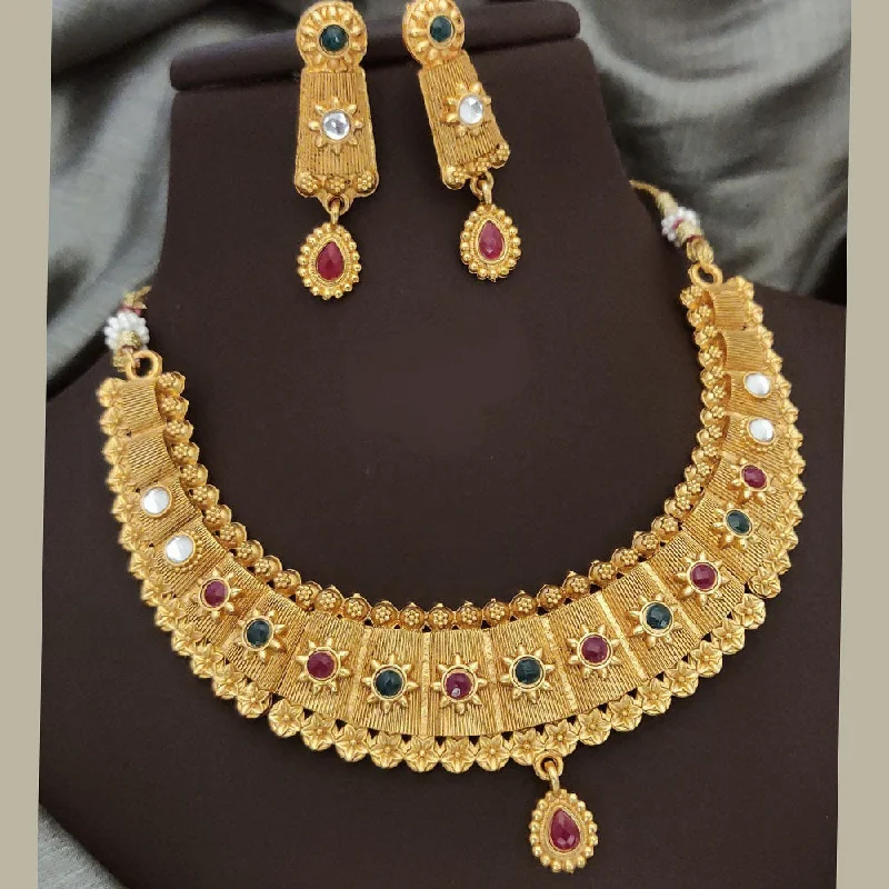 FS Collection Gold Plated Pota Stone Necklace Set