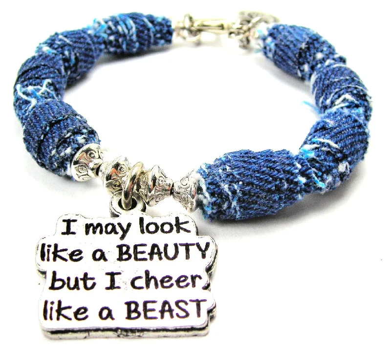 I May Look Like A Beauty But I Cheer Like A Beast Blue Jean Beaded Toggle Bracelet