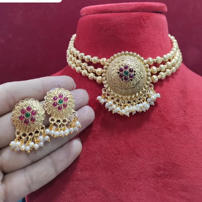 Manisha Jewellery Gold Plated Pota Stone Choker Necklace Set