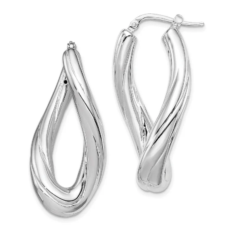 Curata 925 Sterling Silver Rhodium 37x19mm Twisted Oval Hoop Earrings