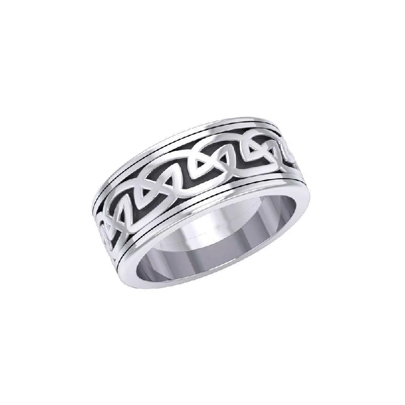 We are connected as one ~ Sterling Silver Celtic Knotwork Spinner Ring TRI767