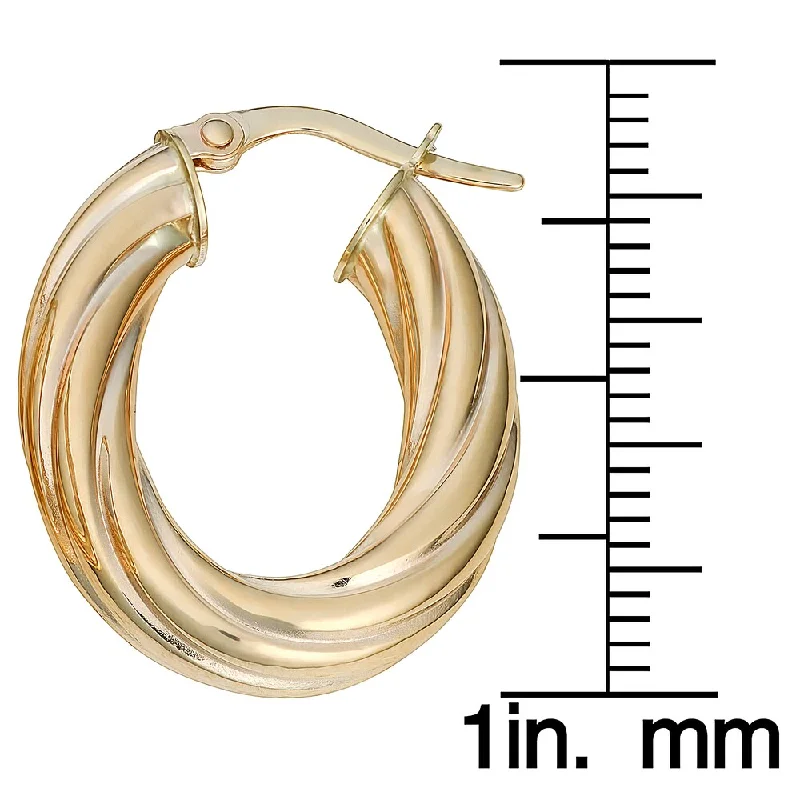 Fremada Italian 14k Yellow Gold High Polish Twist Design Oval Hoop Earrings