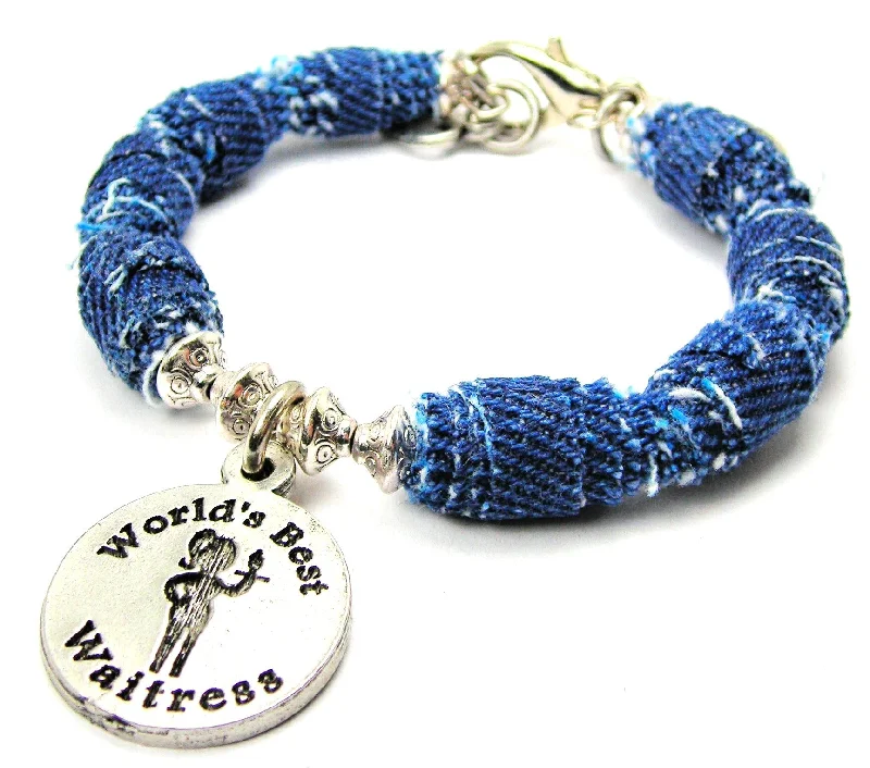 Worlds Best Waitress Blue Jean Beaded Toggle Bracelet