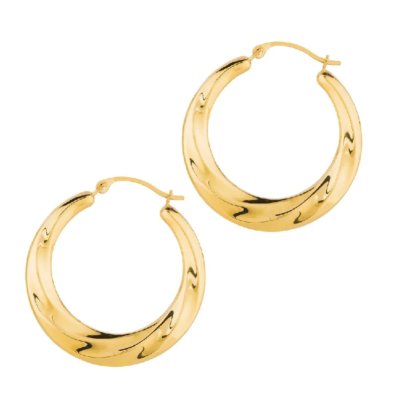 Curata 14k Yellow Gold 24mm Graduated Round Twisted Hoop Earrings