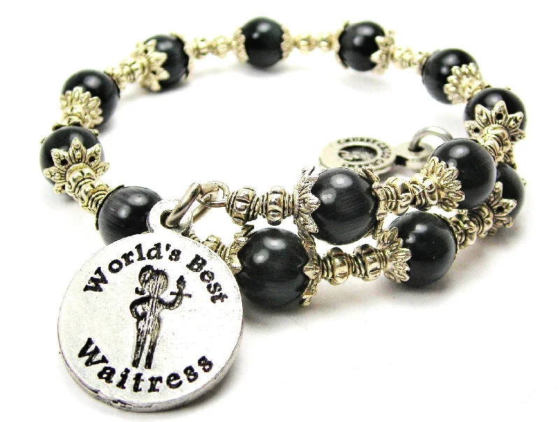 Worlds Best Waitress Cat's Eye Beaded Wrap Bracelet